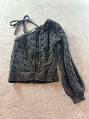 wild fable - Black Cable-Knit One-Shoulder Sweater with Tie Strap